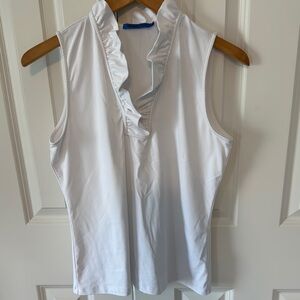 J. McLaughlin White Catalina Cloth Ruffled Sleeveless Top